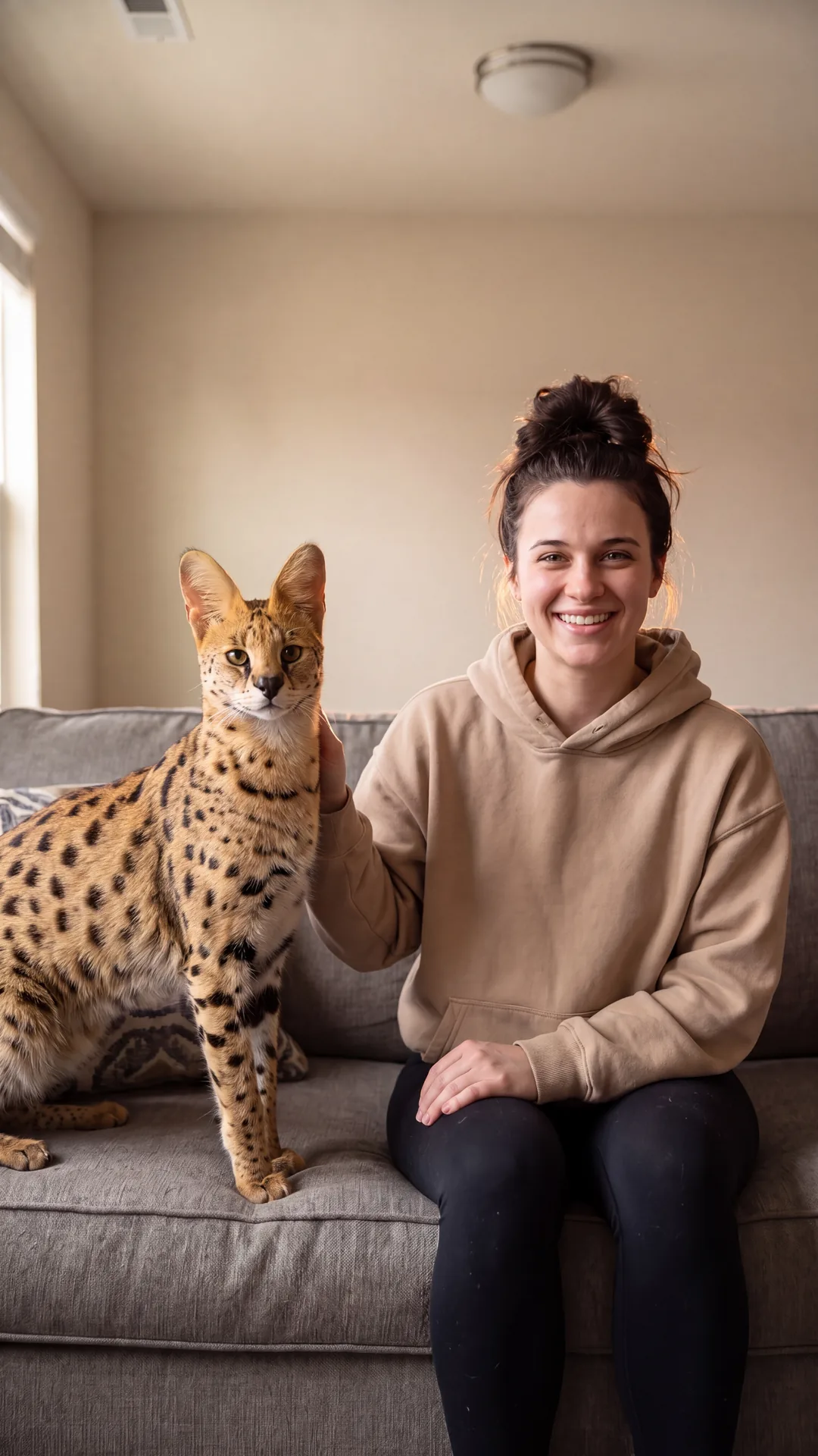 ClipCentral cover: the creator on the couch with her Savannah F1 standing beside her